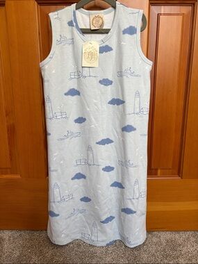The Beaufort Bonnet Company Light Blue Cloud Print Sleeveless Nightgown 14 Girls